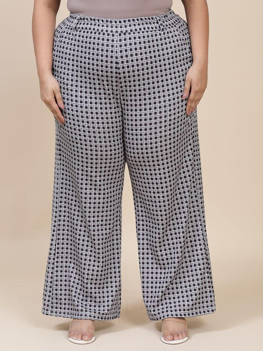 Flambeur Women's Plus Size Casual Checkered Print Trouser