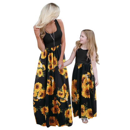 Women's Stitching Vest Dress Parent-child Clothing Mother-daughter Matching Outfit Summer Children's Clothing With Pockets